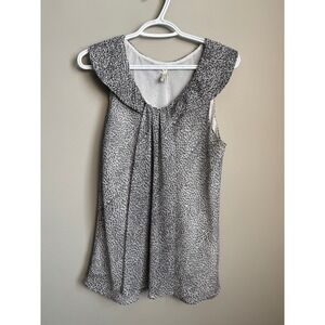 Lapis Ruffle Collar Sleeveless Blouse Animal Print Top Black White Womens Large